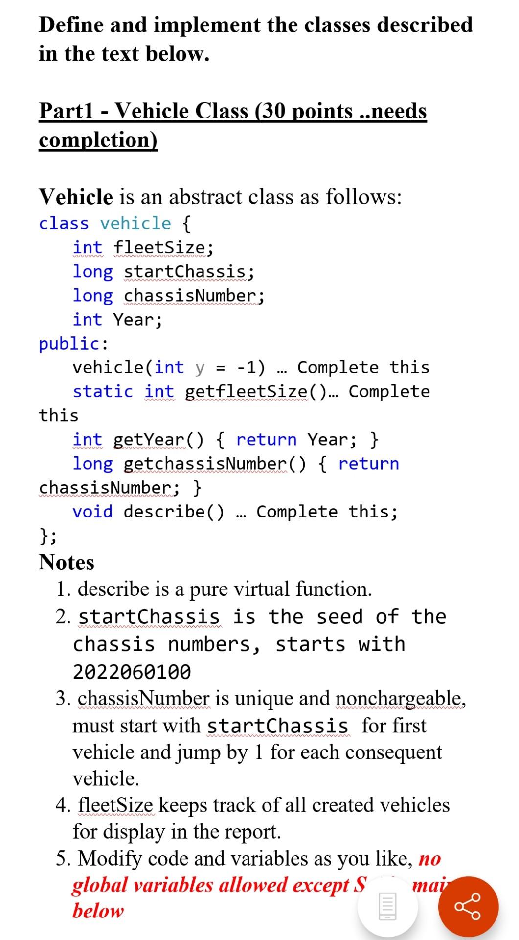 Solved Define and implement the classes described in the | Chegg.com