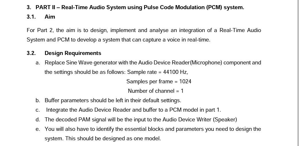 Solved 3. PART II – Real-Time Audio System using Pulse Code | Chegg.com