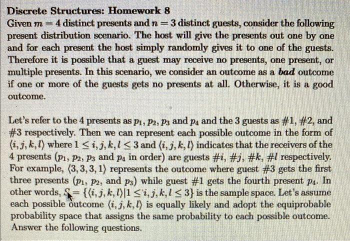 Solved Discrete Structures: Homework 8 Given m= 4 distinct | Chegg.com