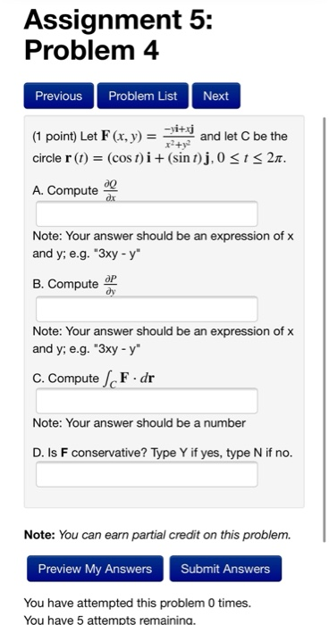 Solved Assignment 5: Problem 4 Previous Problem List Next (1 | Chegg.com