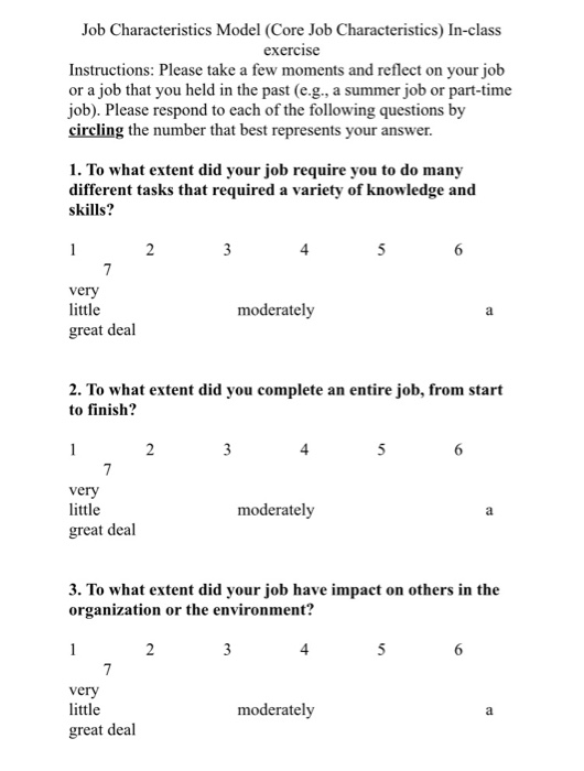 Solved Job Characteristics Model (Core Job Characteristics) | Chegg.com