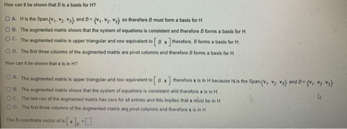 Solved Let H=Span{"1. 12. Vy} And B = {. V2, V3}. Show That | Chegg.com