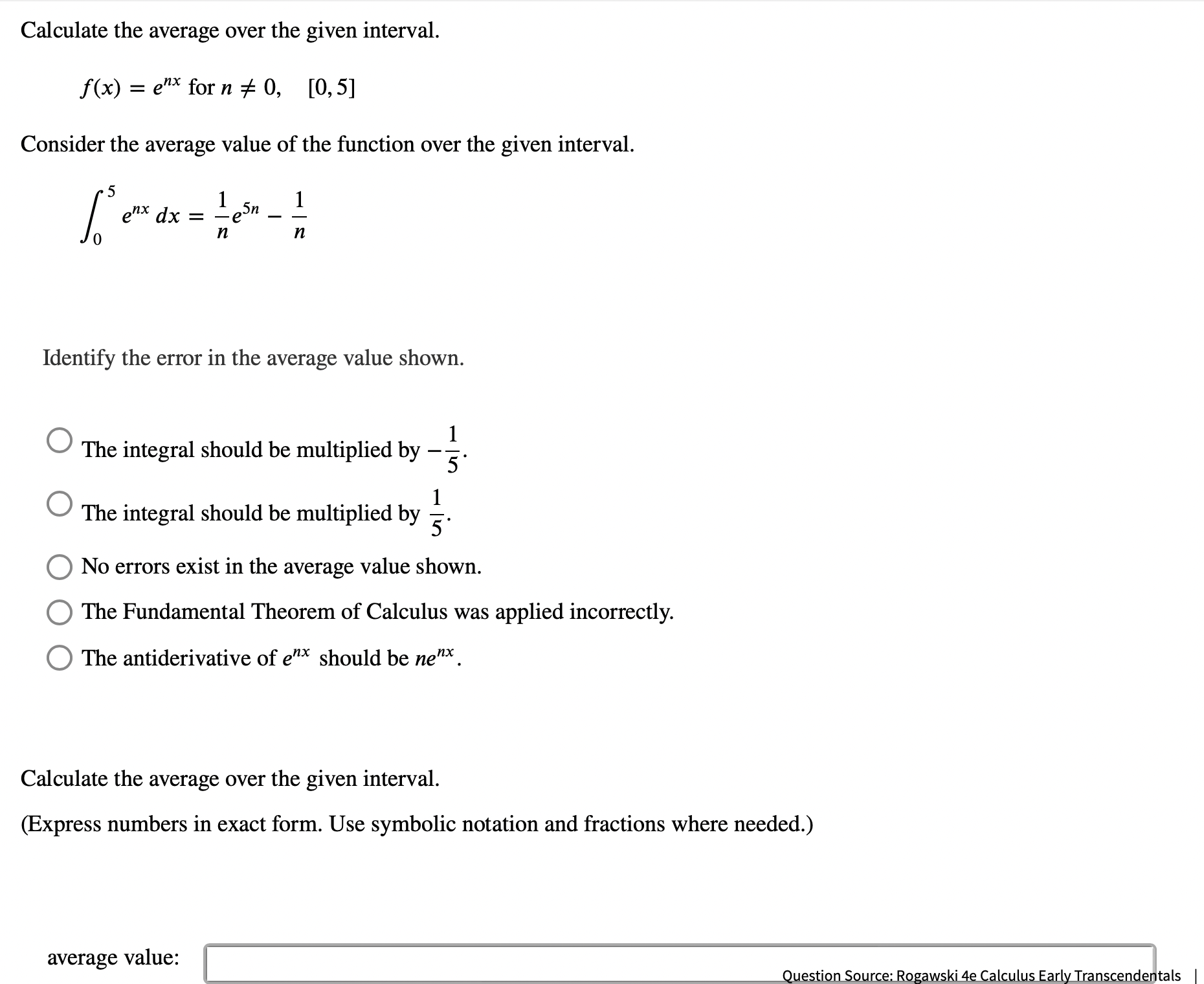 Solved Calculate the average over the given | Chegg.com