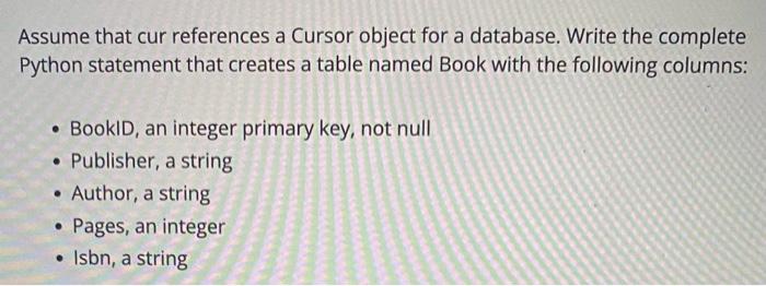 Solved Assume that cur references a Cursor object for a | Chegg.com