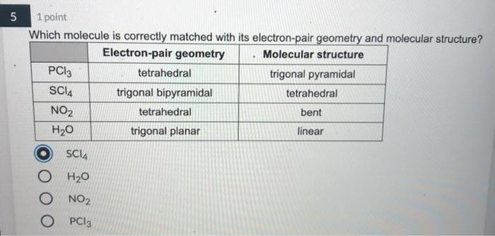 Solved OD 8 1 point Which set of bond angles are the correct | Chegg.com