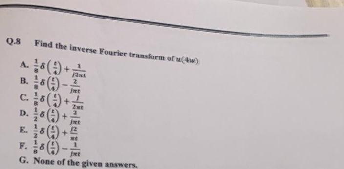 Solved Q 8 Find The Inverse Fourier Transform Of U 4w A