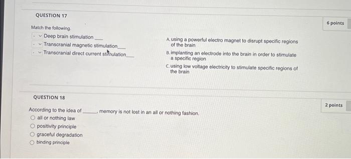 Solved Match the following. Deep brain stimulation | Chegg.com