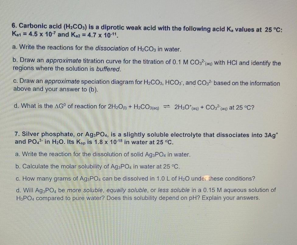 Solved Carbonic Acid is a diuretic weak acid with the | Chegg.com