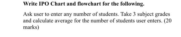 Solved Write IPO Chart and flowchart for the following. Ask | Chegg.com