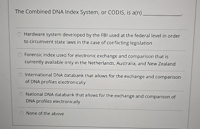 Solved The Combined DNA Index System, or CODIS, is | Chegg.com