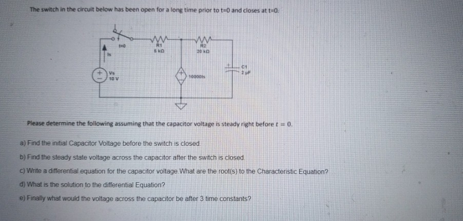 Solved The switch in the circuit below has been open for a | Chegg.com