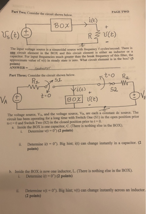 Solved Part Two; Consider the circuit shown below. PAGE TWO | Chegg.com