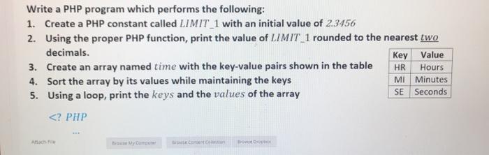 Solved Write a PHP program which performs the following: 1. | Chegg.com