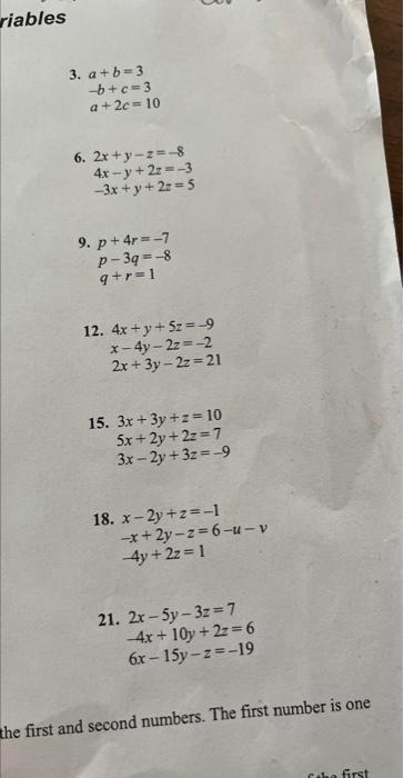 Solved 3. A+b=3−b+c=3a+2c=10 6. | Chegg.com