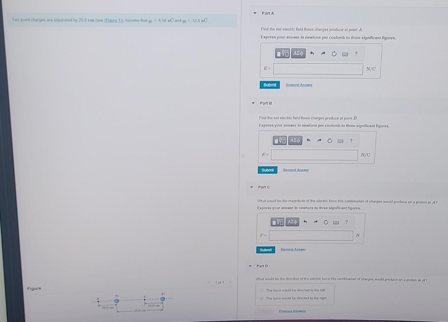 Solved Two point charges are separated by 250 cm (see | Chegg.com
