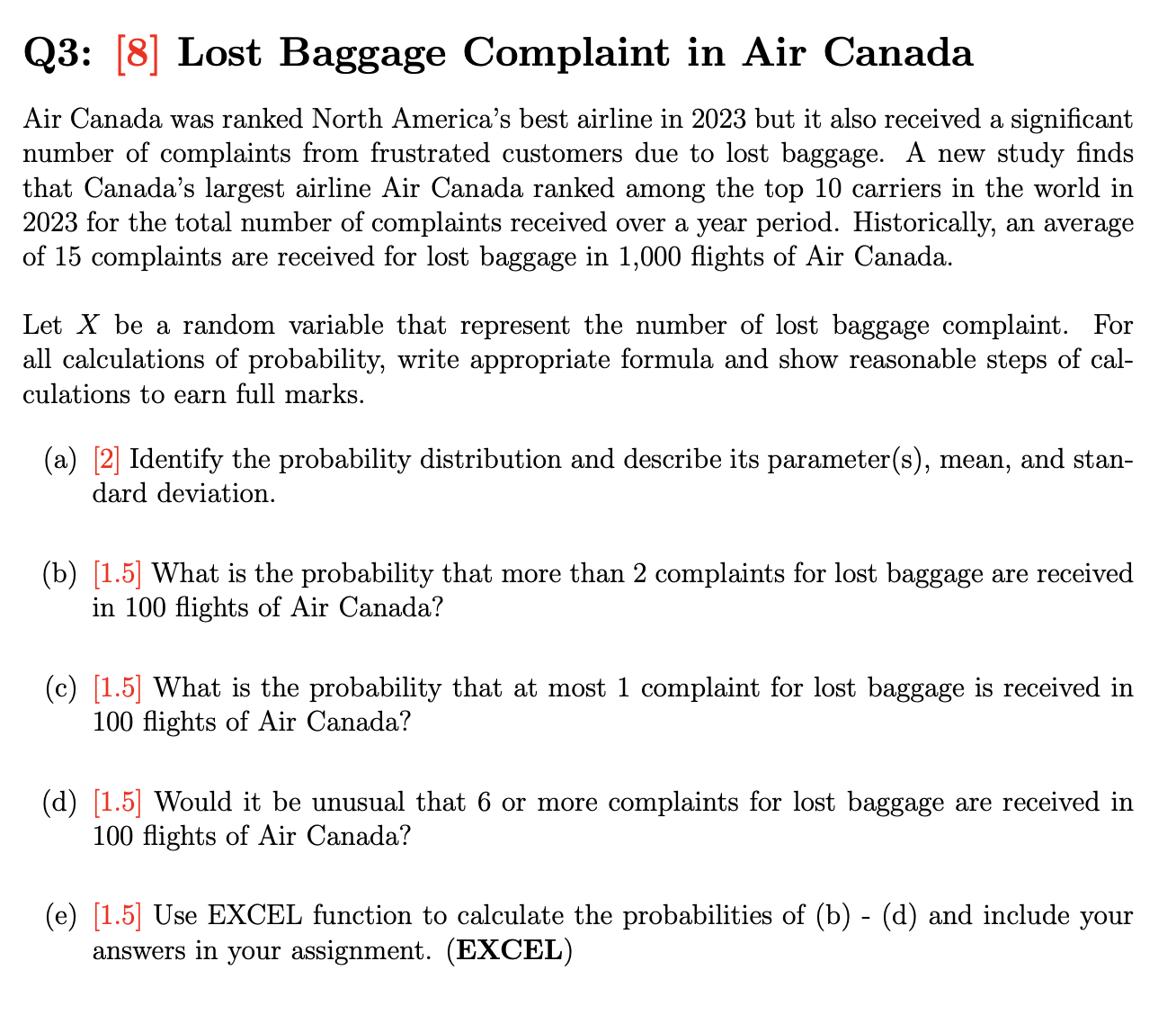 Solved Q3 8 Lost Baggage Complaint in Air CanadaAir Chegg