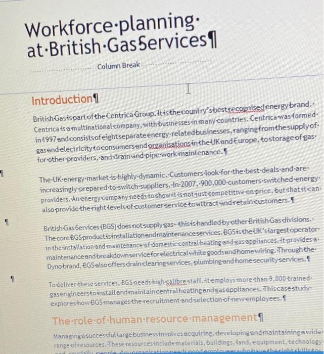 Workforce.planning. at BritishGas Services Column