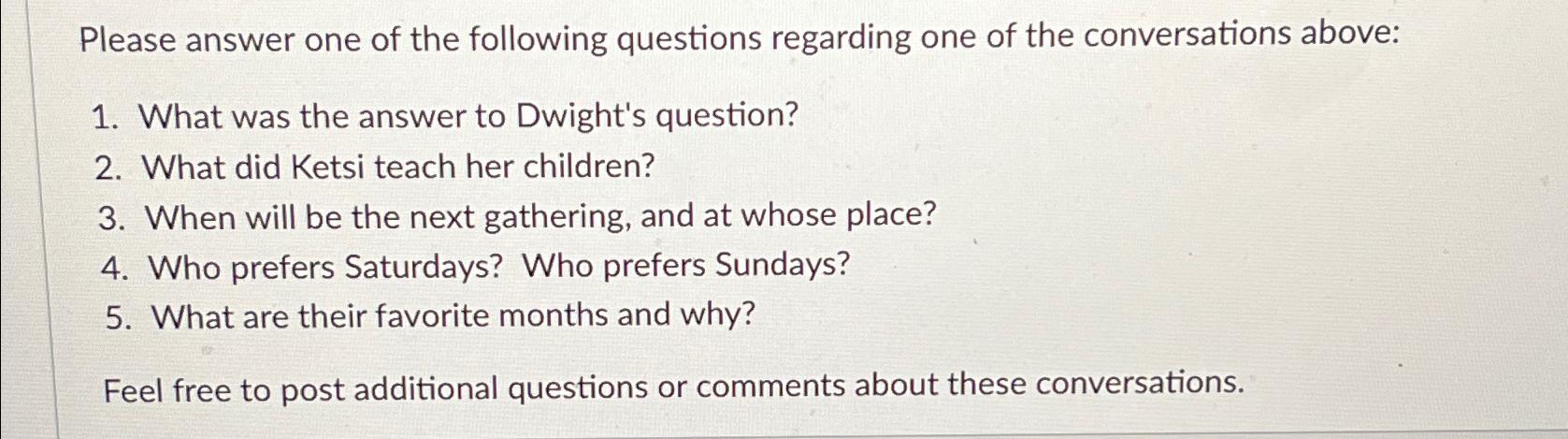 Solved Please answer one of the following questions Chegg com