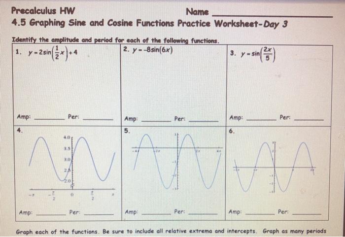 Solved Precalculus HW Name 4 5 Graphing Sine and Cosine Chegg com