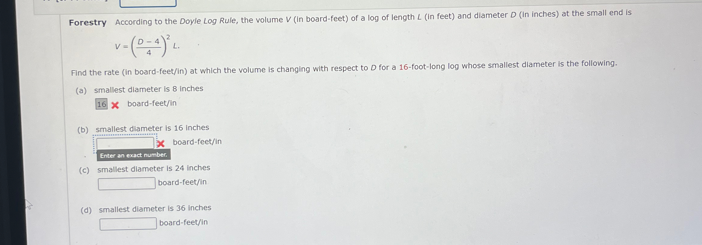 Forestry according to the doyle log rule the volume chegg