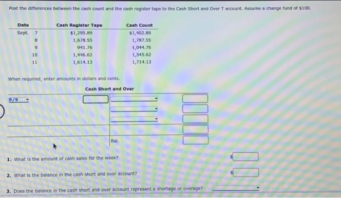 Solved Post the differences between the cash count and the | Chegg.com
