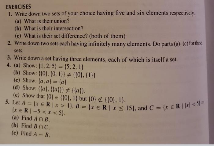 Solved 1. Write down two sets of your choice having five and | Chegg.com