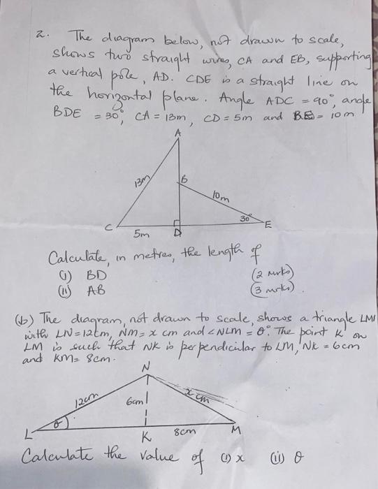 Solved 2 The diagram below, not drawn to scale, shows two | Chegg.com