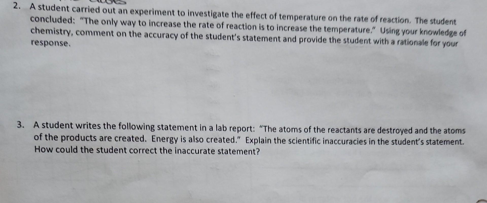 Solved A student carried out an experiment to investigate | Chegg.com