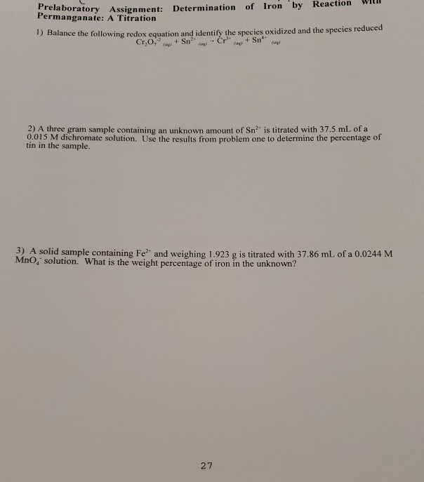 Solved Prelaboratory Assignment: Determination of Iron 'by | Chegg.com