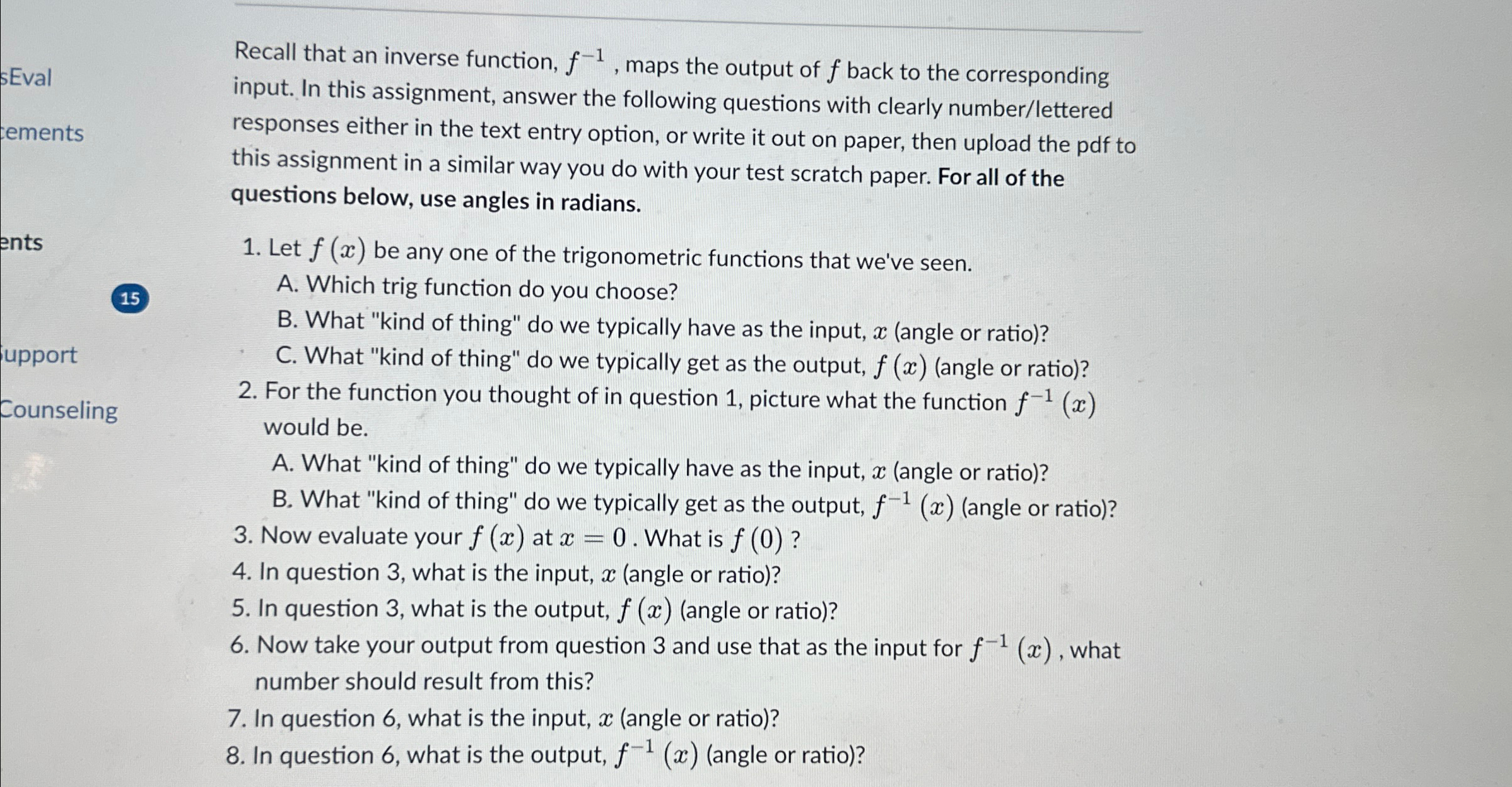 sevalRecall that an inverse function, f-1, ﻿maps the | Chegg.com