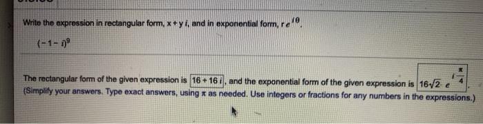 Solved Write the expression in rectangular form, x+yi, and | Chegg.com