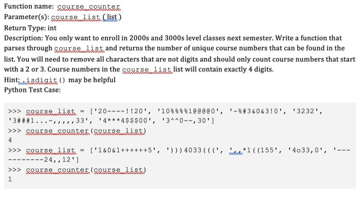 Solved Function name: course counter Parameter(s): course | Chegg.com