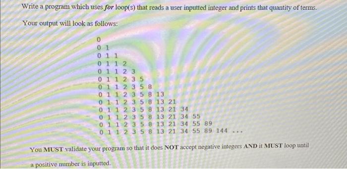 Solved Write a program which uses for loop(s) that reads a | Chegg.com