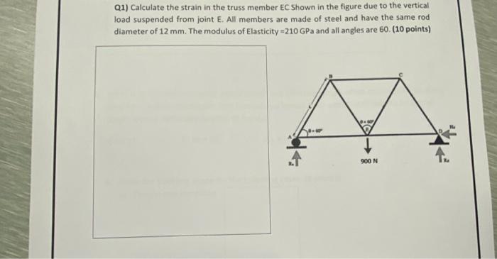 Solved Q1) Calculate the strain in the truss member EC shown | Chegg.com
