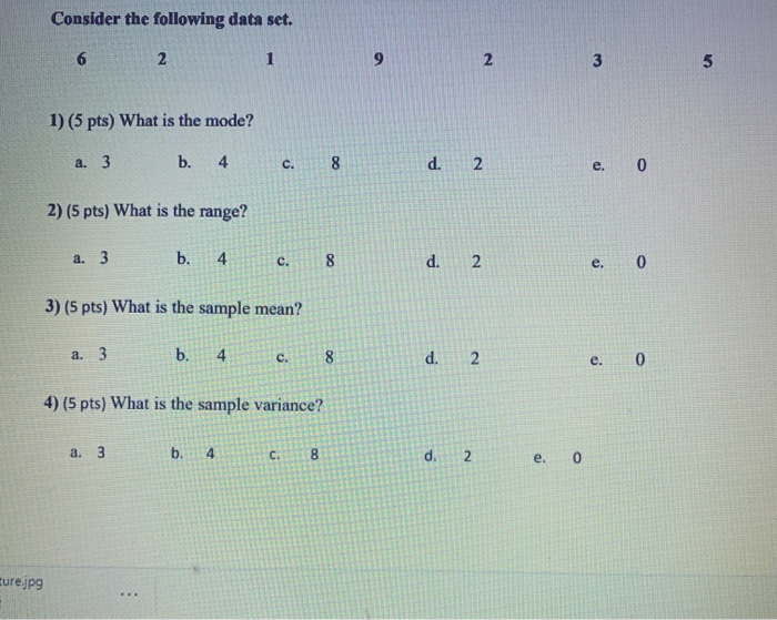 Solved Consider the following data set. 6 2 1 2 3 5 1) (5 | Chegg.com