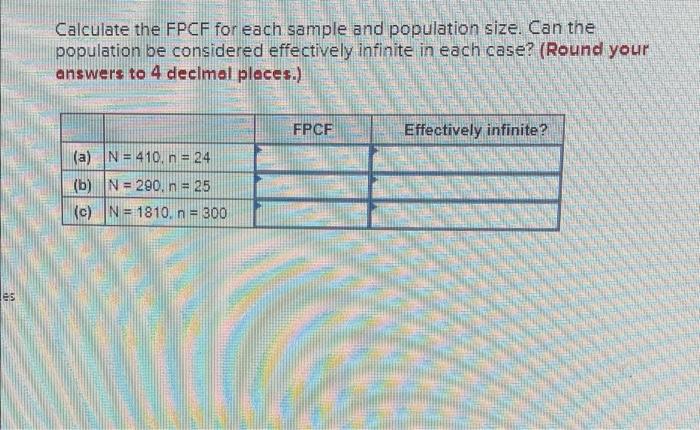 Solved Calculate the FPCF for each sample and population | Chegg.com