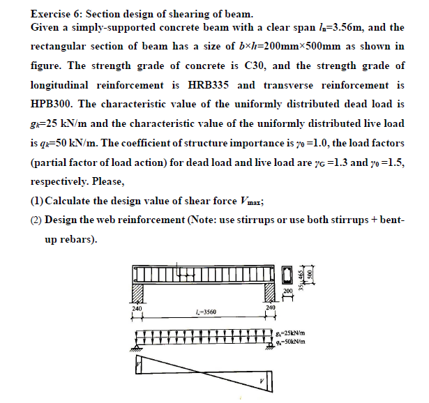 Solved Exercise 6: Section Design Of Shearing Of Beam. Given | Chegg.com