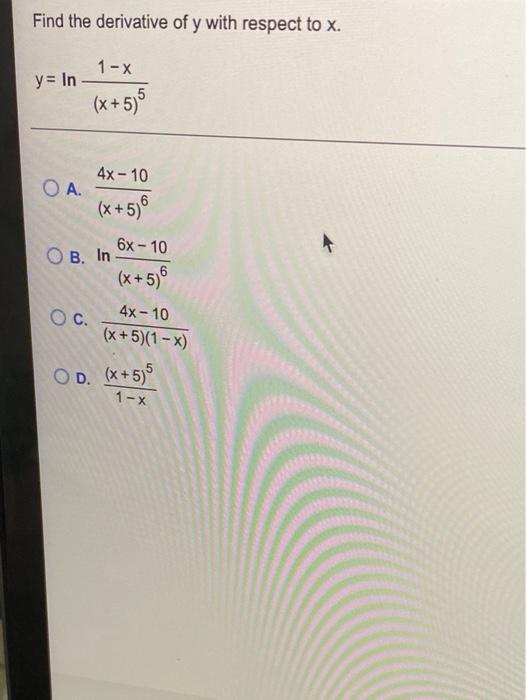 Solved Find the derivative of y with respect to x. y= In 1-x | Chegg.com