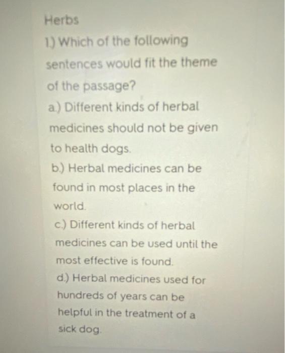 Solved Herbs Which of the following sentences would fit the