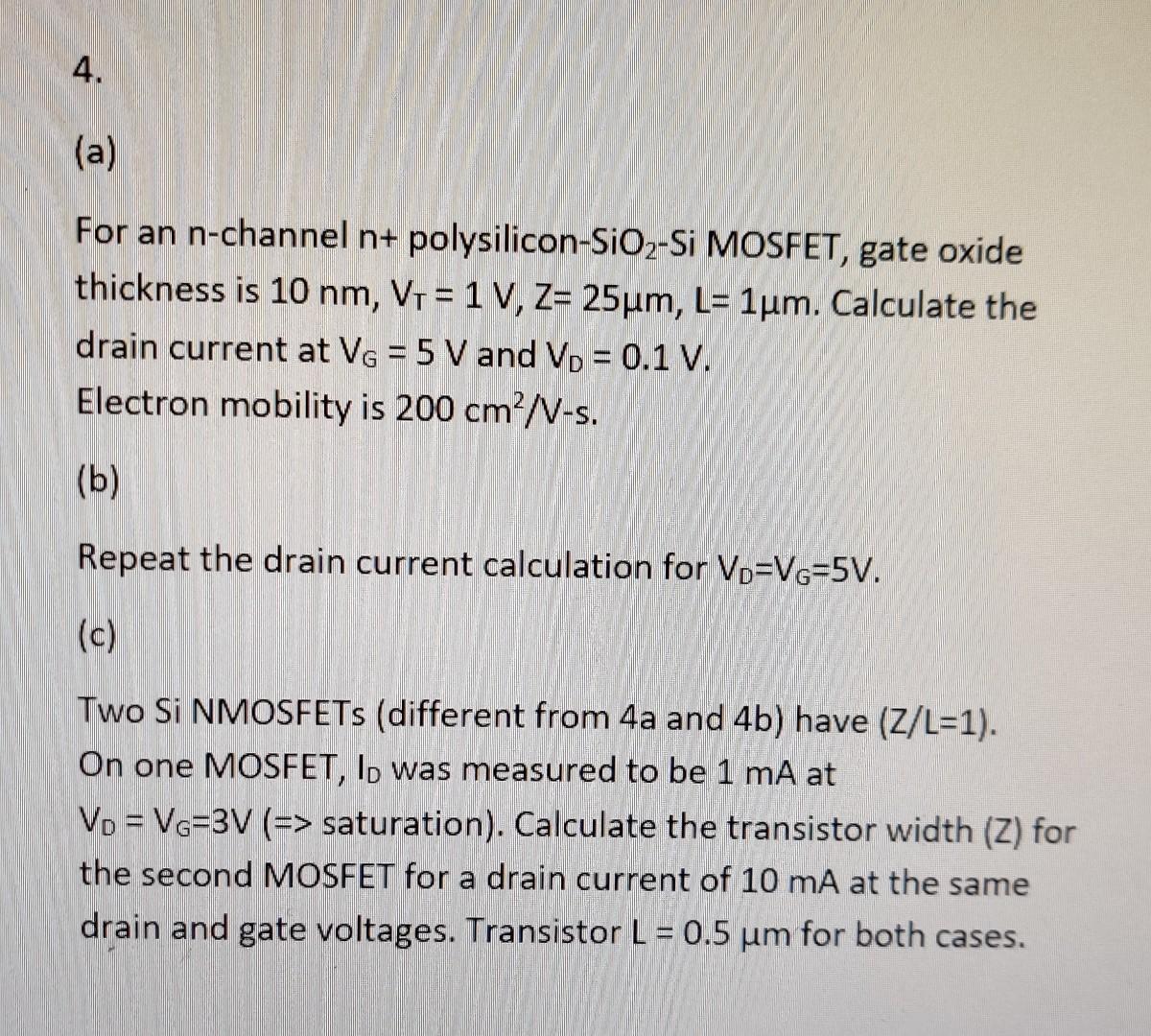 Solved 4. (a) For an n-channel n+ polysilicon-SiO2-Si | Chegg.com
