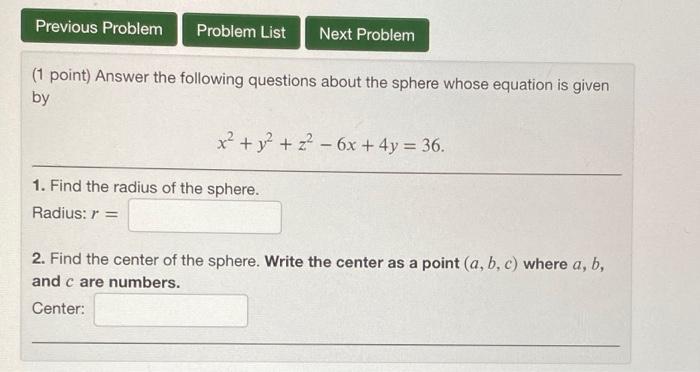 Solved Previous Problem Problem List Next Problem (1 point) | Chegg.com