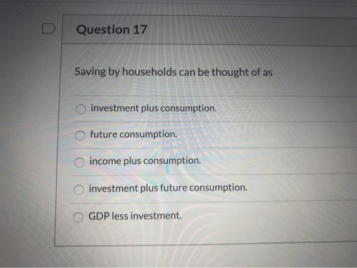 Solved Question 17 Saving By Households Can Be Thought Of As | Chegg.com