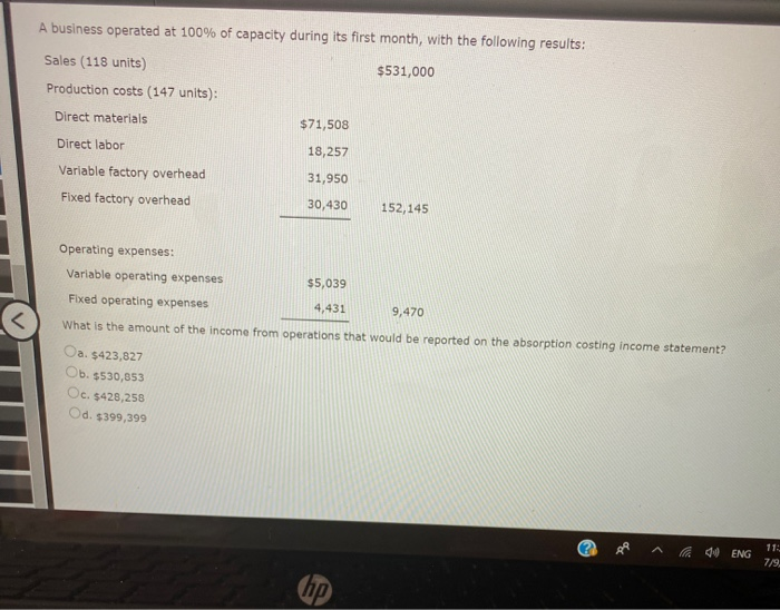 Solved A Business Operated At 100 Of Capacity During Its Chegg