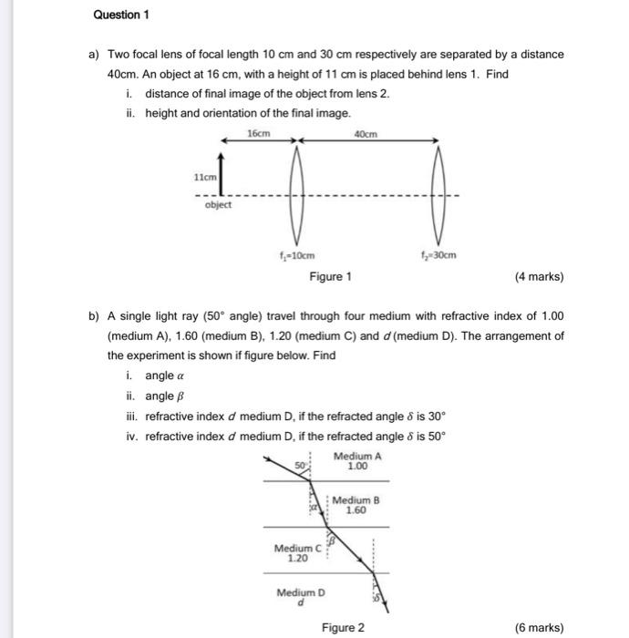 Solved Question 1 a) Two focal lens of focal length 10 cm | Chegg.com