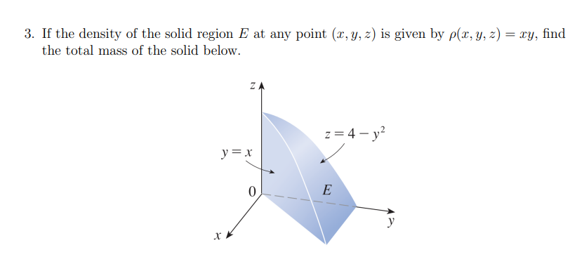 Solved If the density of the solid region E at any point | Chegg.com