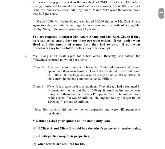 Solved 1 Mr Zack Zhang Got Married In The Month April Chegg Com