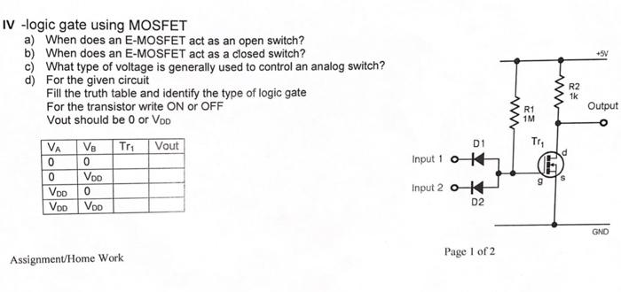 Solved IV -logic Gate Using MOSFET A) When Does An E-MOSFET | Chegg.com