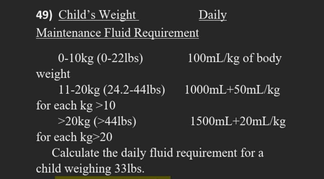Solved Child's WeightDailyMaintenance Fluid
