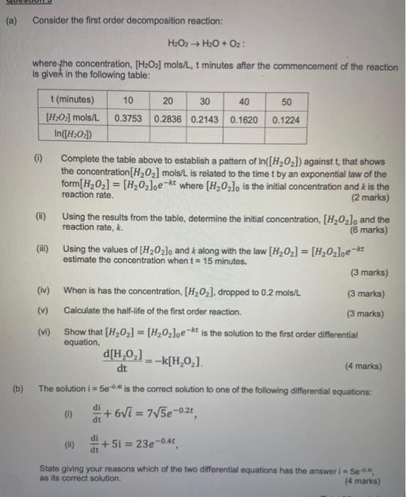 Solved Consider The First Order Decomposition Reaction