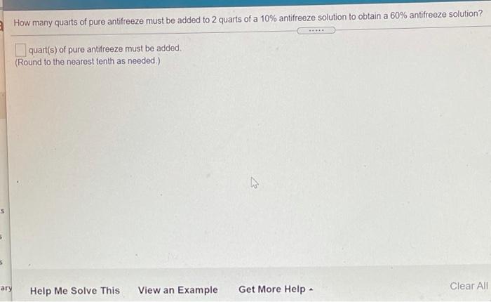 Solved How many quarts of pure antifreeze must be added to 2 | Chegg.com